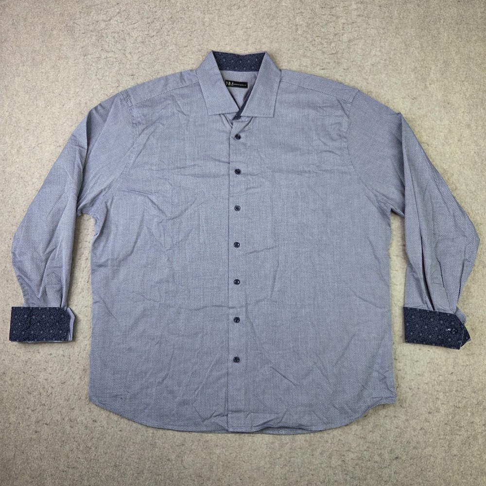 Neiman Marcus Dress Shirt Mens 2XL Blue Micro Check Long Sleeve Button Up